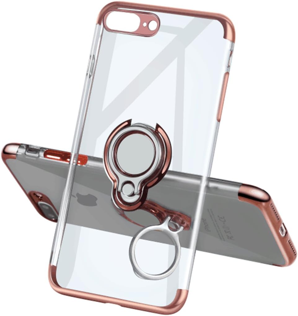 iPhone 7 Plus Case 8 Plus Case,Meetree Phone Cover Clear Slim Ultra Thin Case 360 Rotating Ring Grip Holder Stand Magnetic for Car Mount Shock Absorption Bumper Case for iPhone 7 Plus 8 Plus-Rose Gold
