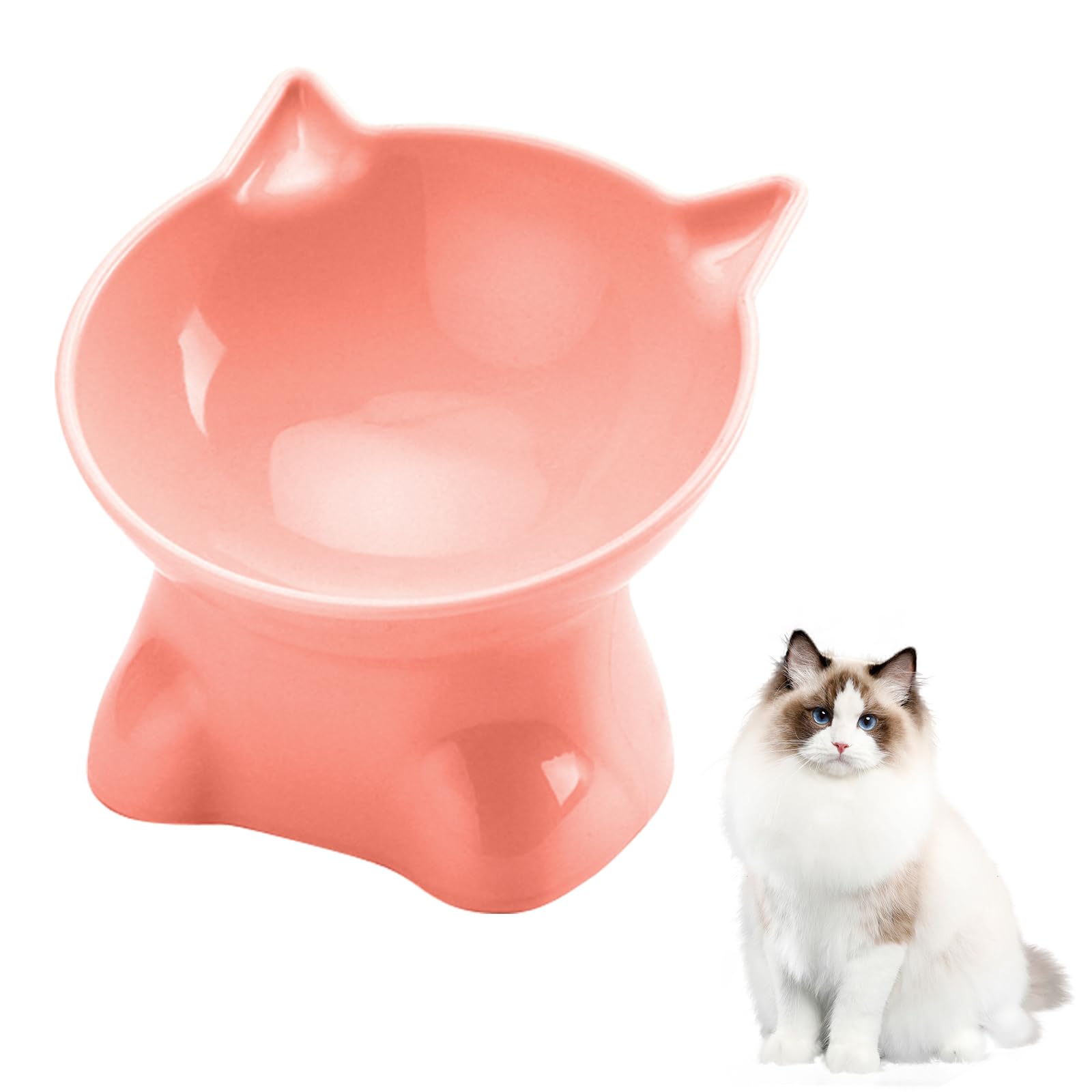 Katzennapf Erhöht Fressnapf Katze mit 15° Neigung Design,Futternapf Katze,Katzenfutternapf für Futter und Wasser,perfekt für Haustiere Katzen und Welpen (Rosa, Einfarbig)
