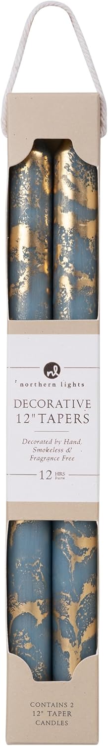 Premium Decorative Tapers - 12" 2PK - Pure White w/Gold - 73307