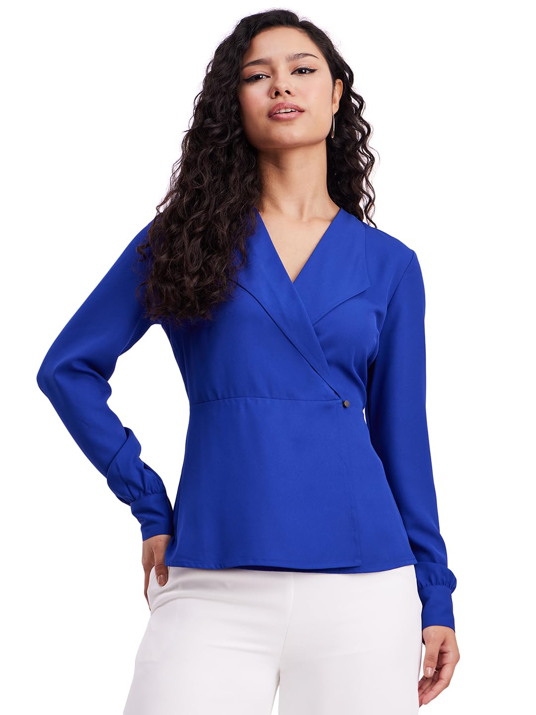 fablestreet Collared Wrap Top - Royal Blue-picture-49