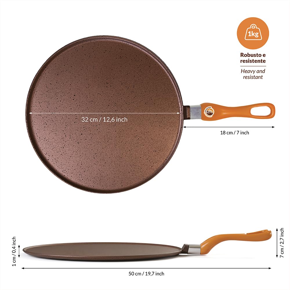 Testo Romagnolo 32cm – Padella per piadina universale gas e induzione, antiaderente in alluminio teflonato, manico bachelite, per carne e verdure