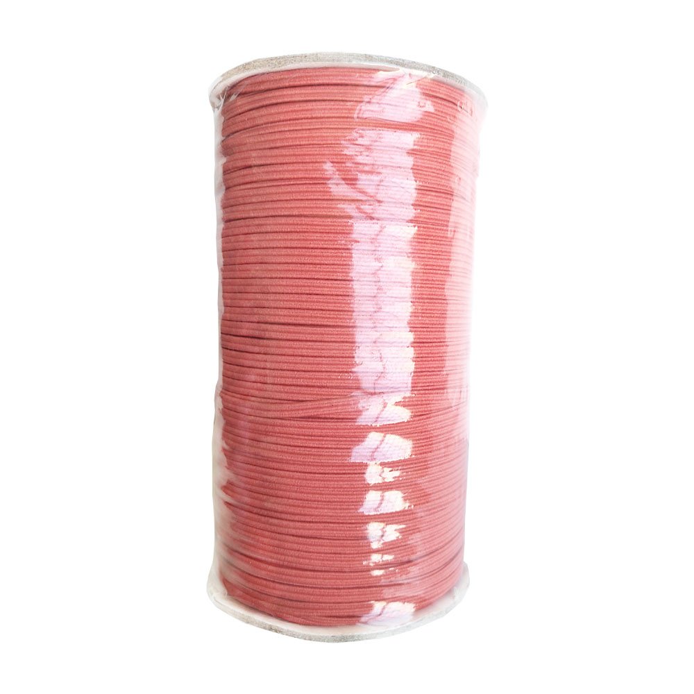 Colorful Rubber Flat Braided Elastic Tape 3mm Width for Garment Accessory- 200yards per Cord Spool Roll (LT Coral)