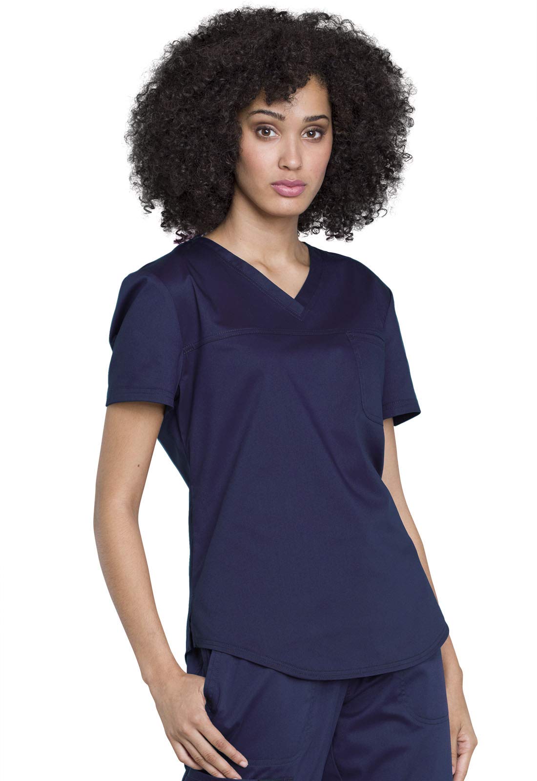 Cherokee WW657 - Conjunto de uniforme médico para mujer, cuello en V, pantalones quirúrgicos de tiro medio con cintura elástica de punto, WW115, azul marino, talla S, pantalón S