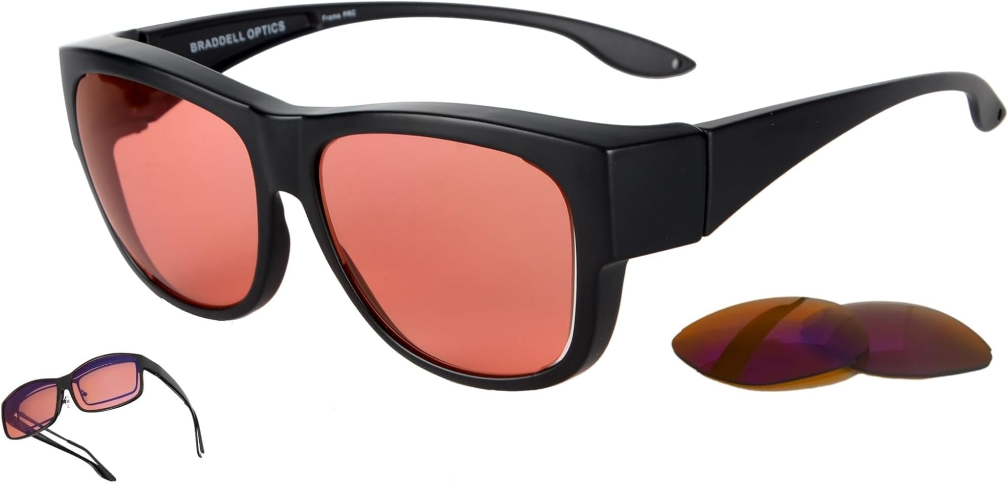 BRADDELL FL-41 Rose Fit-over Glasses with FL-60 Interchangeable Lenses for Migraine Light Sensitivity and Fluorescent LED Glare (Large)