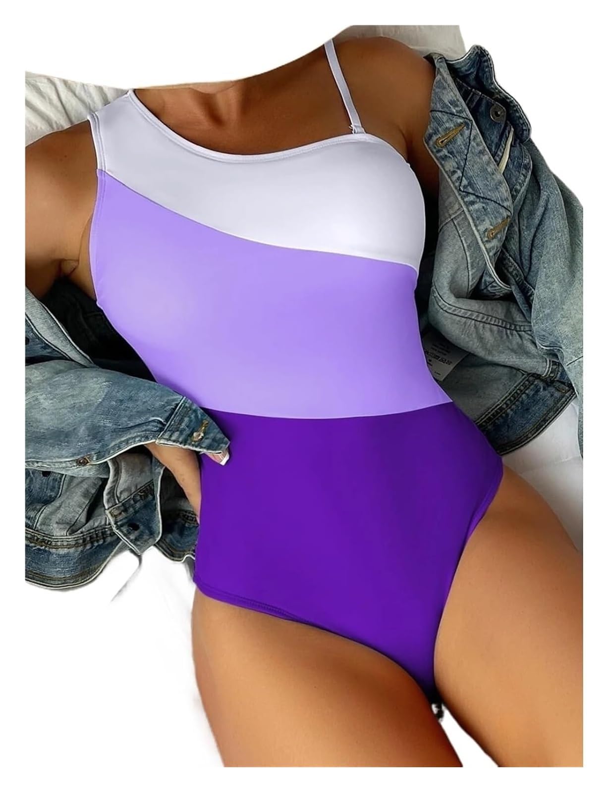 Costume Intero da Donna in Tessuto Elasticizzato | Piscina da spiaggia di diverse dimensioni multicolore: costume da bagno con taglio monospalla