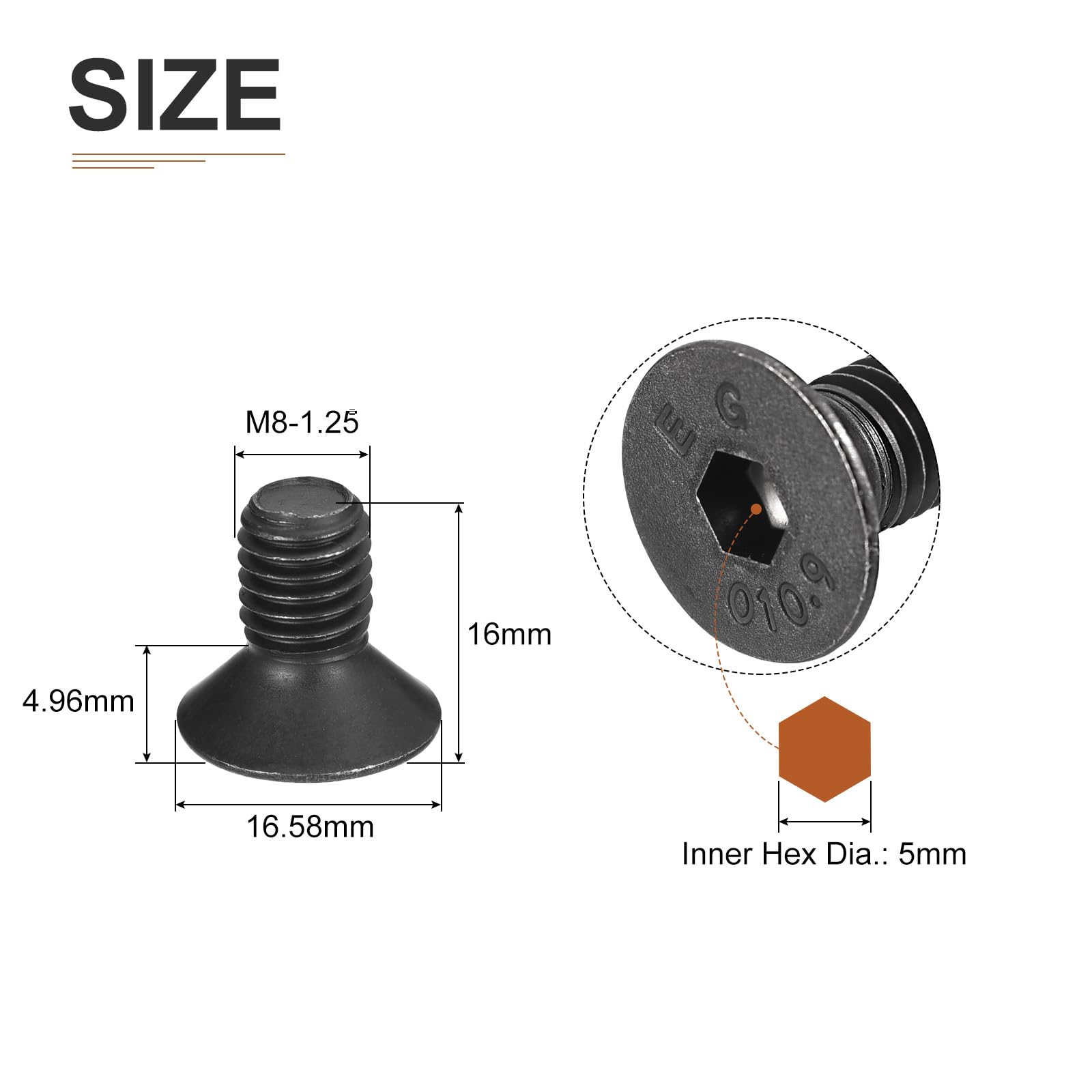 DTGN M8-1.25x16mm Flat Head Socket Cap Screws, 25 Pack Hex Socket Flat Head Screws Carbon Steel Black Oxide, Full Thread - Image 2