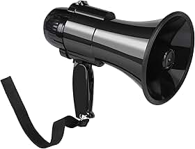 Megafone Portátil de 30 Watts, Voz, Sirene/Alarme e Gravação 240S com Controle de Volume e Alça (Preto e Vermelho)