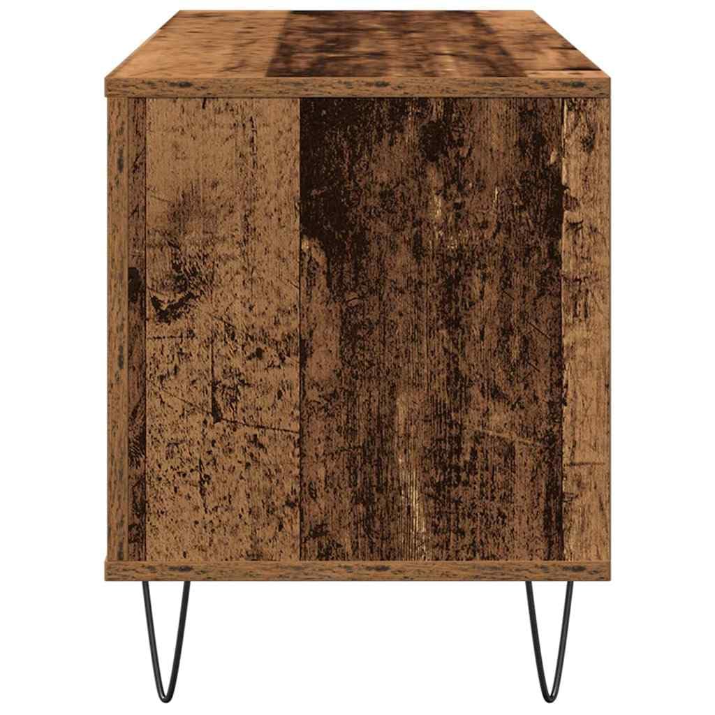 Armadio per dischi in legno anticato, 100 x 38 x 48 cm, con 6 ripiani e gambe in acciaio, per soggiorno, conservazione e ordine di vinile, CD, DVD, ricevitori, router