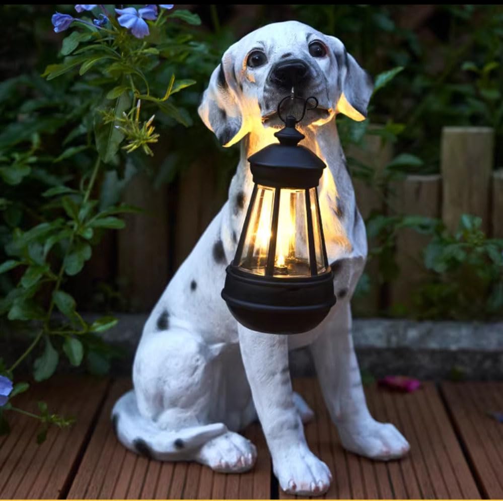 R-LOMU Garden Statues Dog Solar Hanging Light, Courtyard Resin Simulated Handicraft Dog Statue Ornament, Garden Yard Entrance Decoration.
