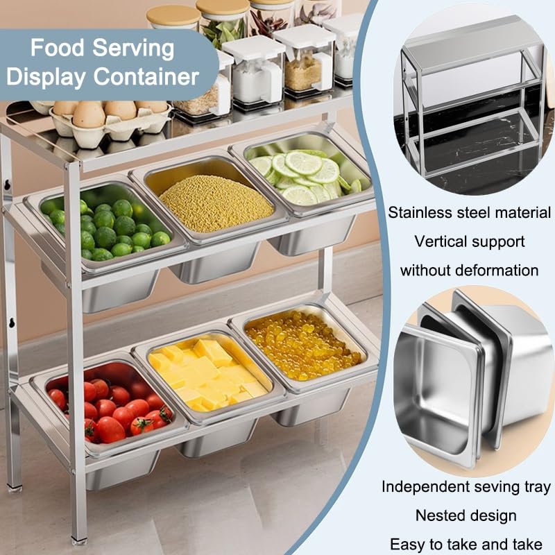 XPLKQXE Station Garniture en Acier Inoxydable, Murale Ou À Poser avec Étagère Rangement, Porte-épices Incliné pour Sauces, Ingrédients Et Fruits(Silver-D,53x18.5x38.5cm/5set)