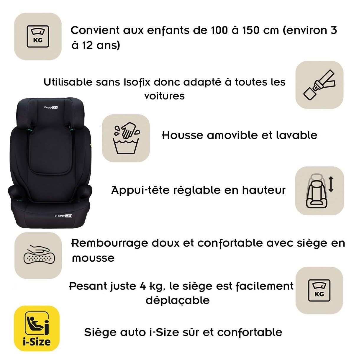 VEGA Siège auto réglable i-Size 100-150 cm jusqu'à 36 kg 3 à 12 ans Noir