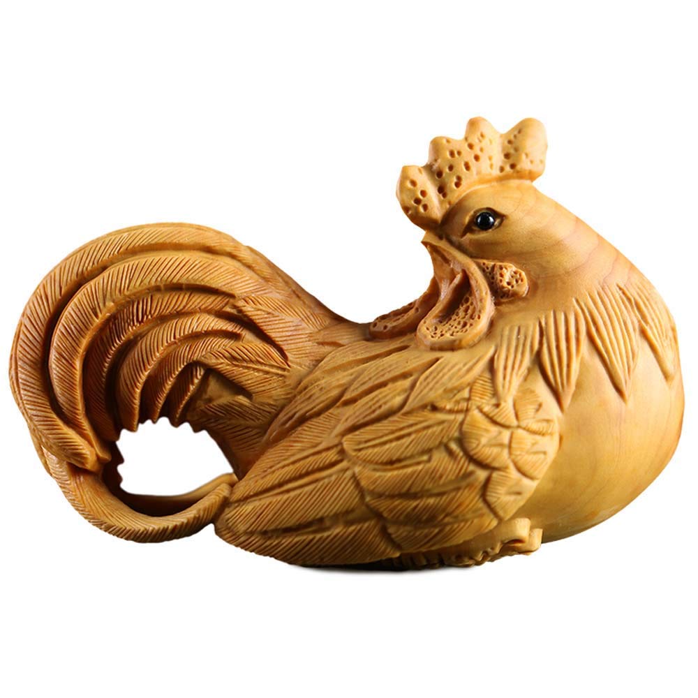 YNIYUJKL Feng Shui Ornaments Boxwood Zodiac Rooster Statue,Wood Chinese Decor Figurine,Home And Office Sculpture
