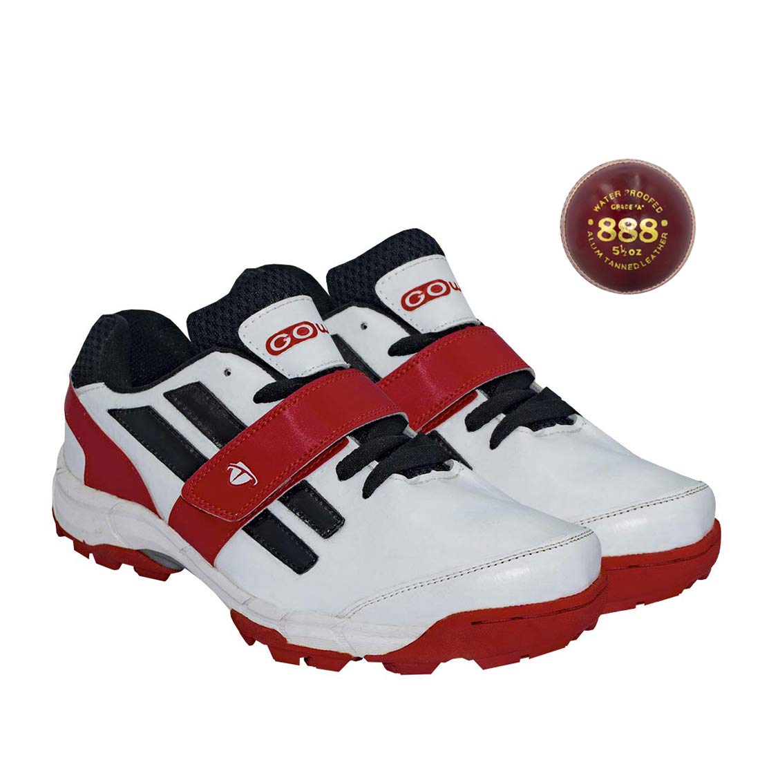 Pace White/Red Cricket Shoes Size-6 with TR-888-R Cricket Leather Ball Alum Tanned Red-image-15