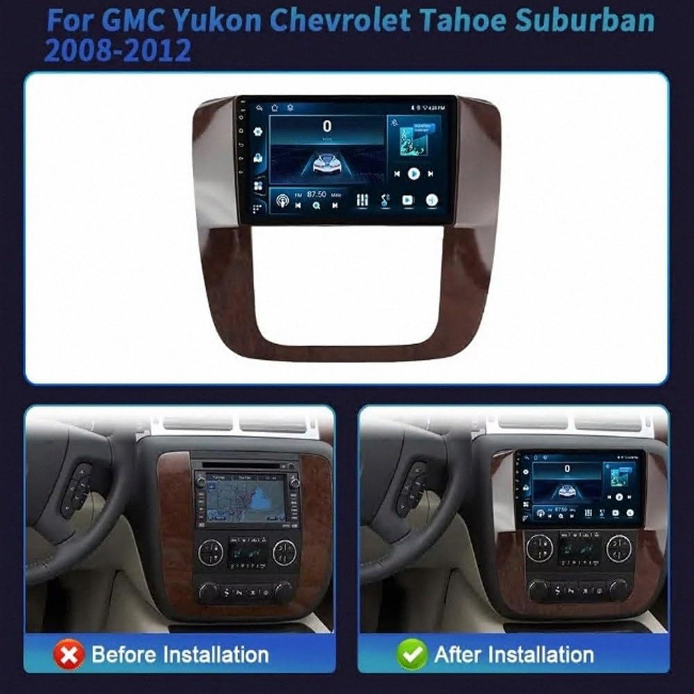 Pantalla Carplay Coche para GMC Yukon Chevrolet Tahoe Suburban 2008-2012 Enlace Espejo iOS, Navegación, G00Gle Asistente de Voz, Siri, FM, Aux, Bluetooth, 4 Nuclear 1G+16G