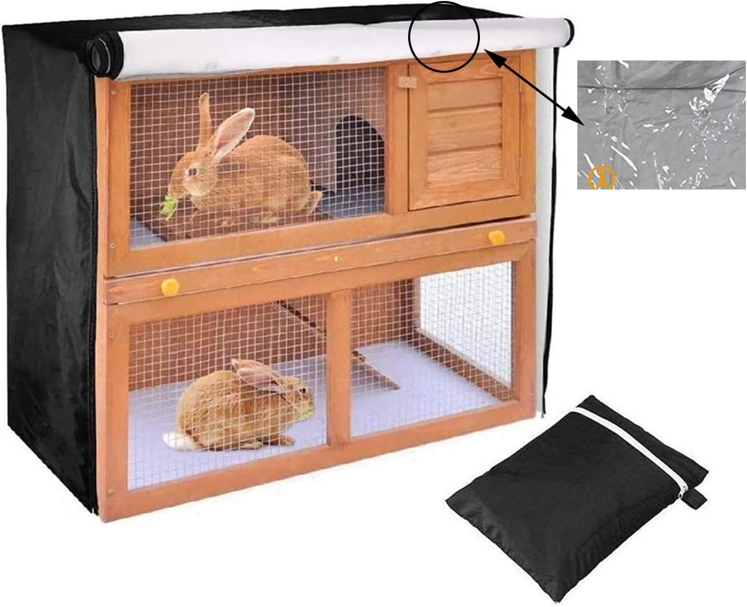 LJIANW-Funda Protectora Muebles Jardín, Cubierta De La Conejera del Conejo,Paño Oxford 210D Cubierta De Jaula De Conejo Doble Capa Tapa Transparente Cubierta Termal De La Conejera,for El Invierno con