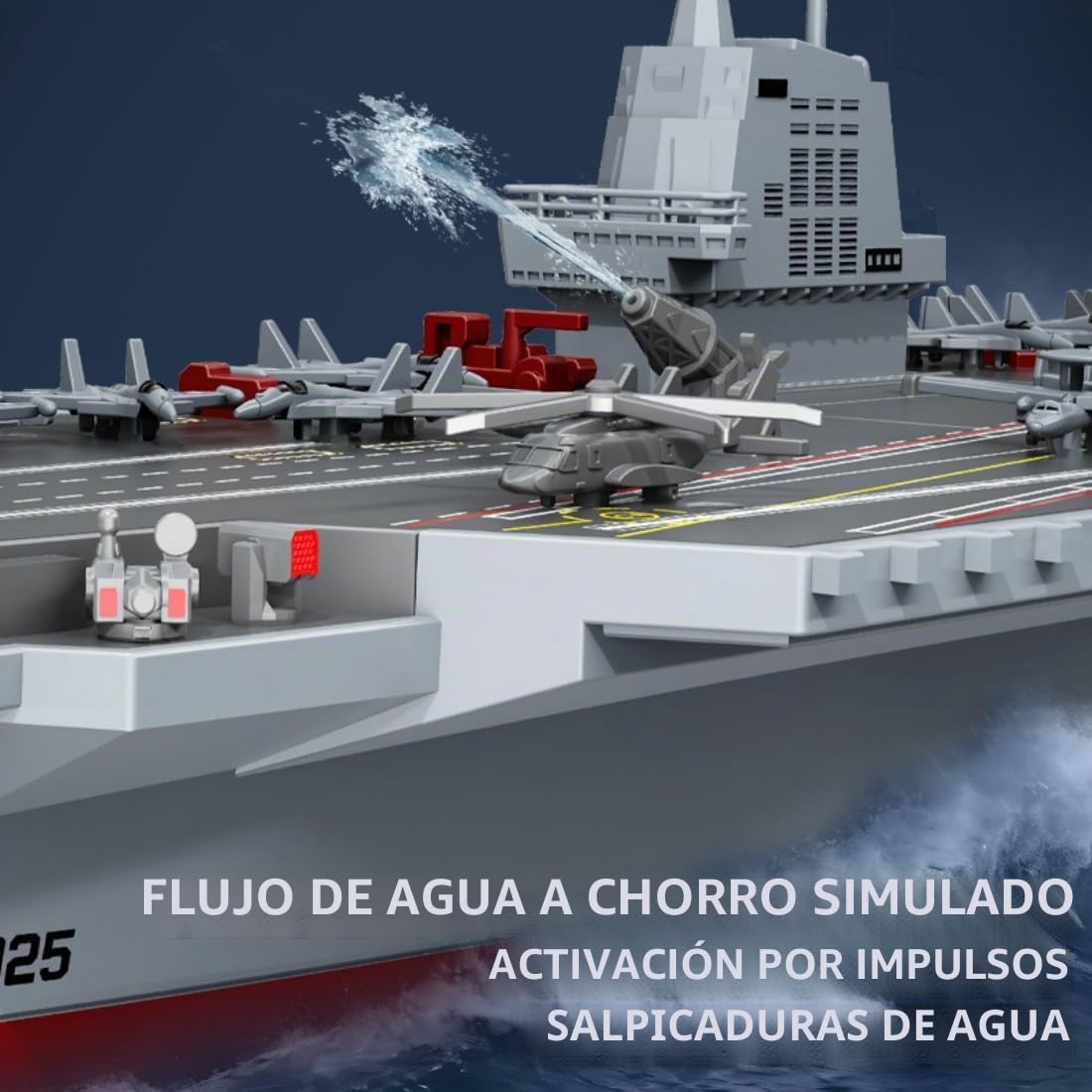 Portaaviones RC para piscina y mar, buque de guerra teledirigido de 2,4GHz con cañón de agua, barco militar eléctrico impermeable con motor dual, alta/baja velocidad, 30 minutos de tiempo de
