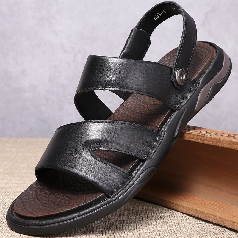 Fashion Breathable Men Sandals Leather Beach Shoes Men Slippers Causal Shoes(White-Patch Five-Pointed star4,41 Code)3