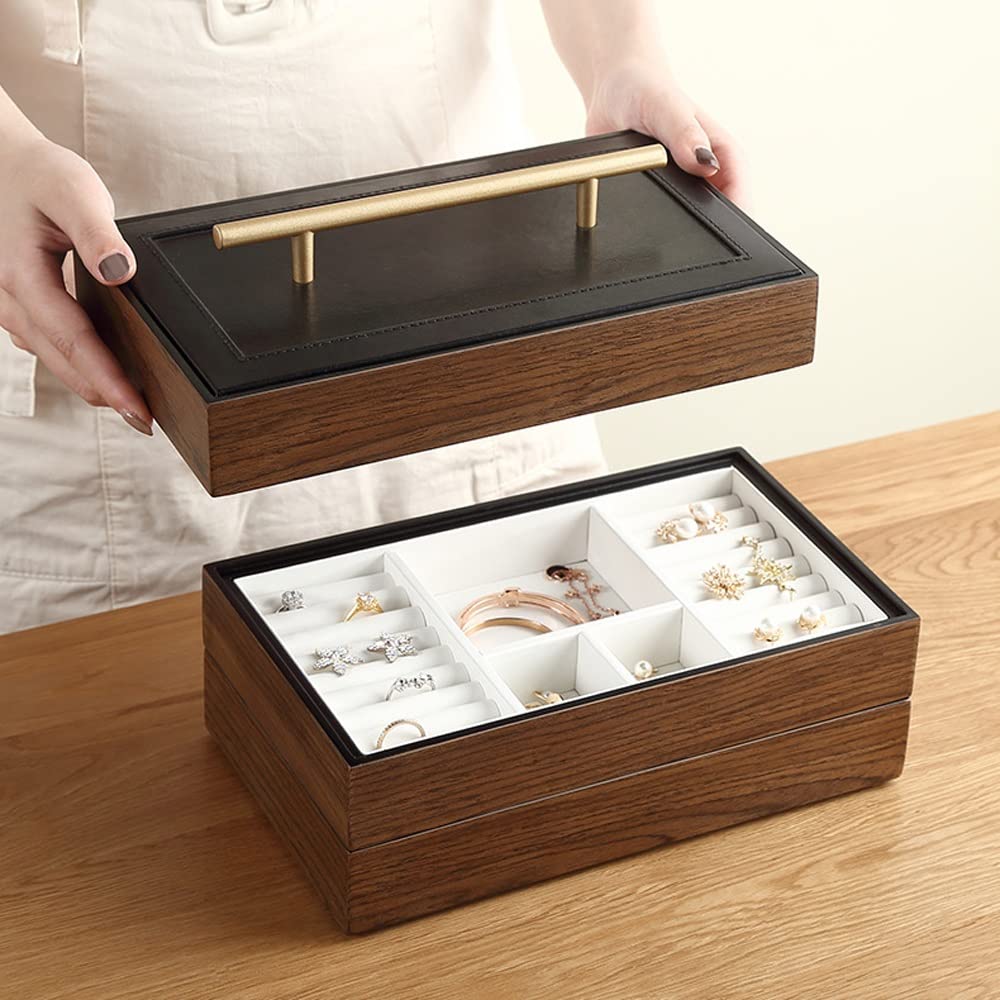 Joyero Retro De Madera Maciza para Mujer, Organizador De Joyas De Tres Capas, Expositor De Pendientes, Collares, Pulseras Y Anillos.