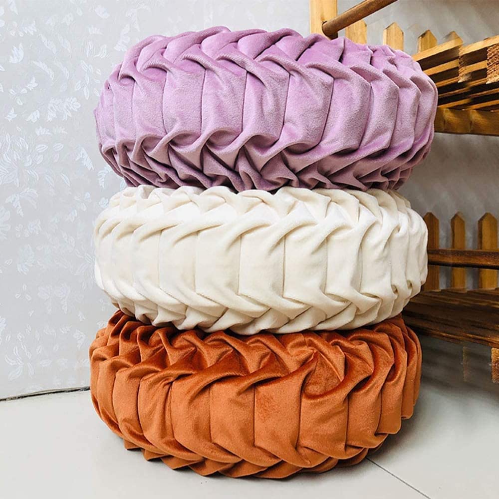 Cuscino Rotondo In Velluto - 35 Cm, Forma Zucca, Plissettato, Decorativo Per Divano Letto Auto, Bianco