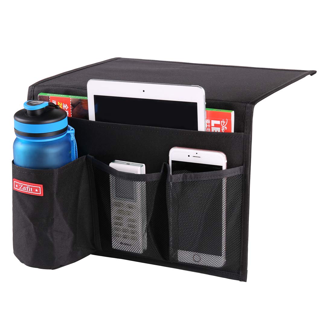 Zafit Bedside Storage Organizer - Table Cabinet Organizer Caddy for Remotes, Phone, Glasses (4 Pockets - Black)