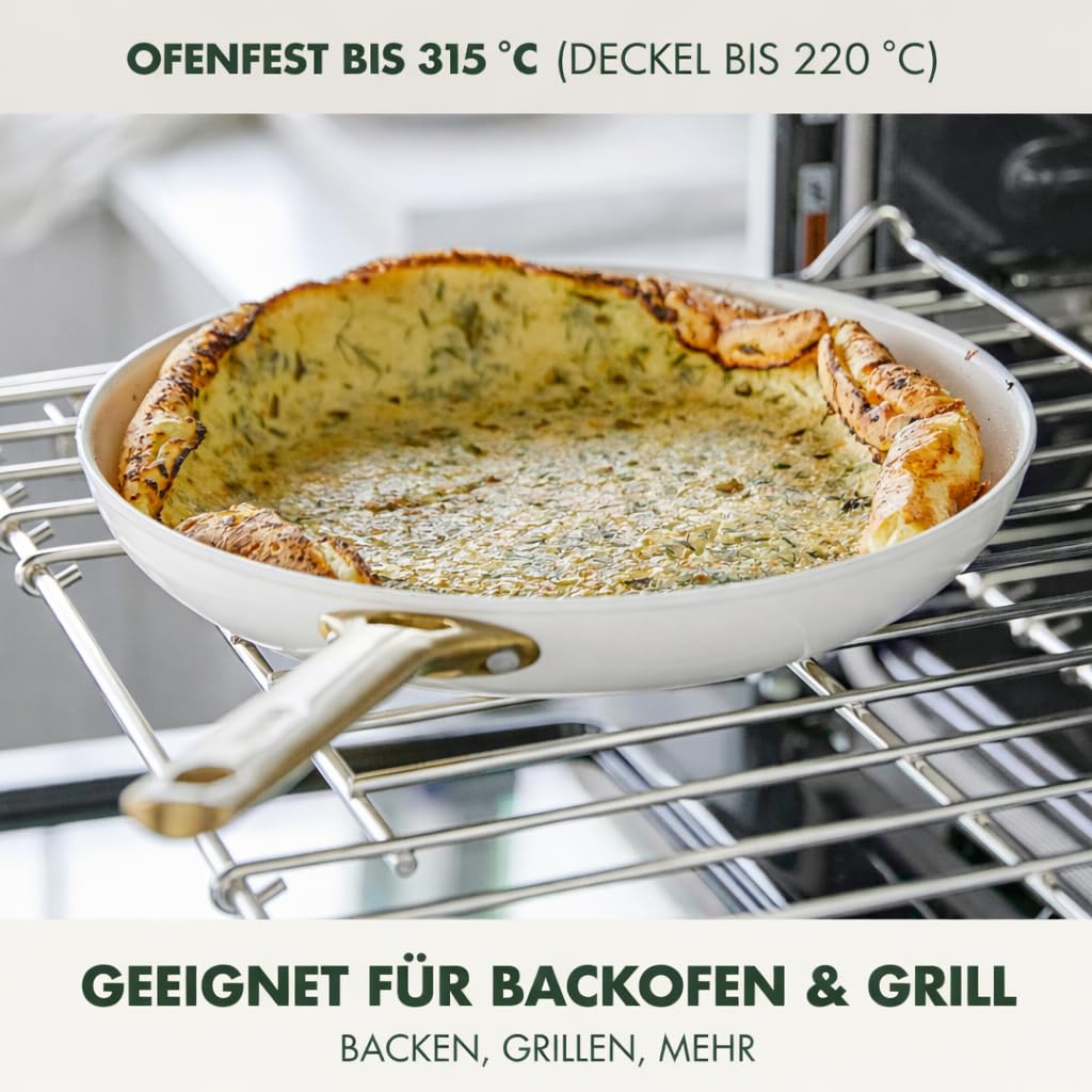 GreenPan Reserve Harteloxierte Gesunde Keramische Antihaft-Kochgeschirre,10-teilig,Mit Bratpfannen,Sautierpfanne und Bratentopf,Goldgriff,PFAS-frei,Induktion,Backofenfest,Spülmaschinenfest,Cremeweiß