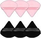 Pimoys 6 Pieces Powder Puff, Face Makeup Sponge Soft Velour Triangle Powder Puffs Beauty Sponge for Loose Powder (Black, Pink)