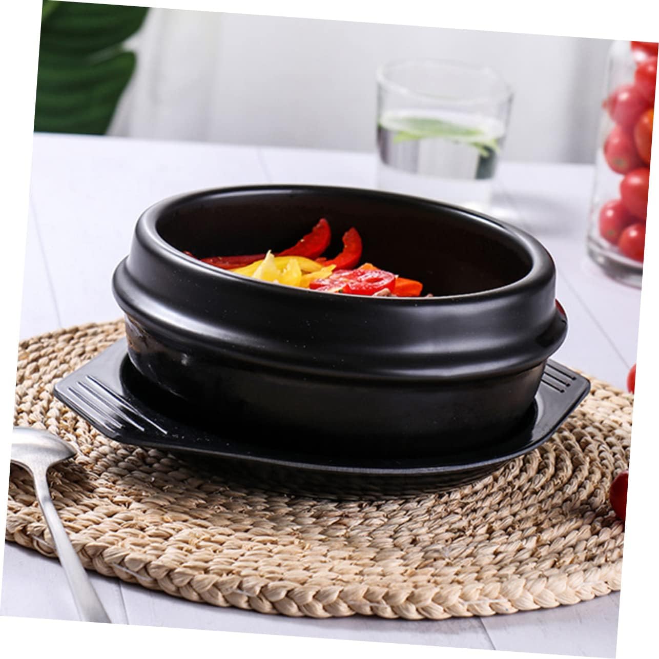 VALICLUD Korean Style Stone Ceramic Cooking Pot for Stove Use Heat Resistant Casserole with Double Ears for Soup Stew and Bibimbap Smooth Surface Easy Clean Cookware for Home and Restaurant