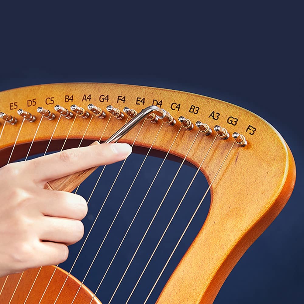 21-saitige Lyra-Harfe, Saiteninstrument aus Mahagoni-Massivholz, mit Stimmschlüssel, Ersatzsaite, englischer Bedienungsanleitung, für Erwachsene, Kinder, Anfänger und Liebhaber(Brown)