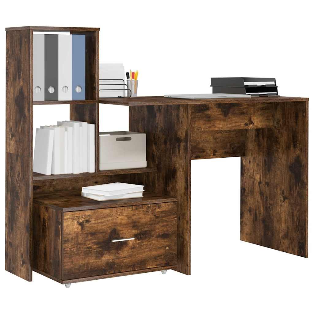 Scrivania affumicatura 131,5 x 50 x 106,5 cm, materiale in legno, moderno, con ripiano regolabile, cassetto, ideale per casa, ufficio, gioco, scrittura, molto spazio