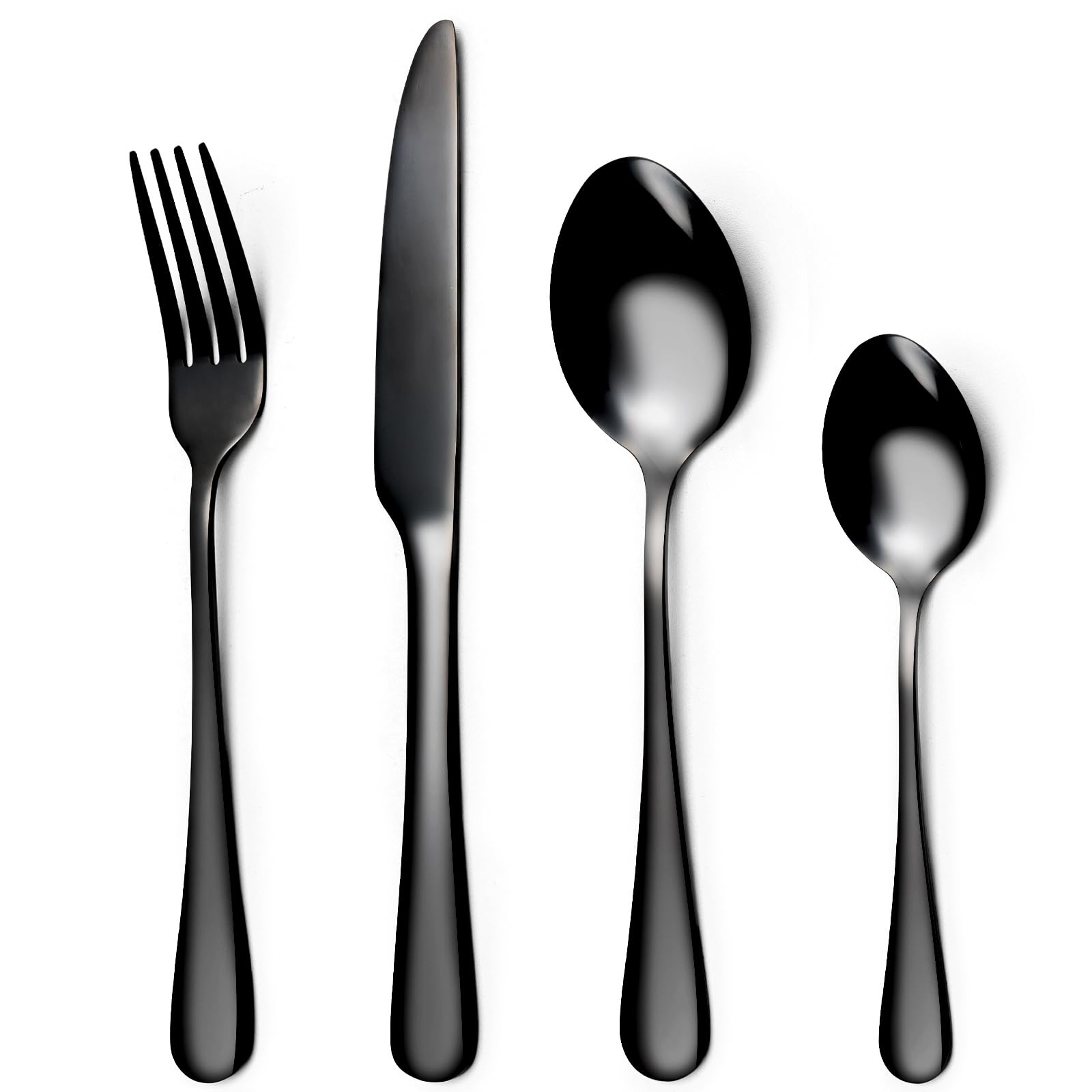 Knife and Fork Sets,Black Cutlery Set for 6 People,24 Piece Stainless Steel Flatware Set,Cutlery Set with Spoon Knife and Fork,Mixed Cutlery Sets,Dishwasher Safe,Easy Clean,Mirror Polished