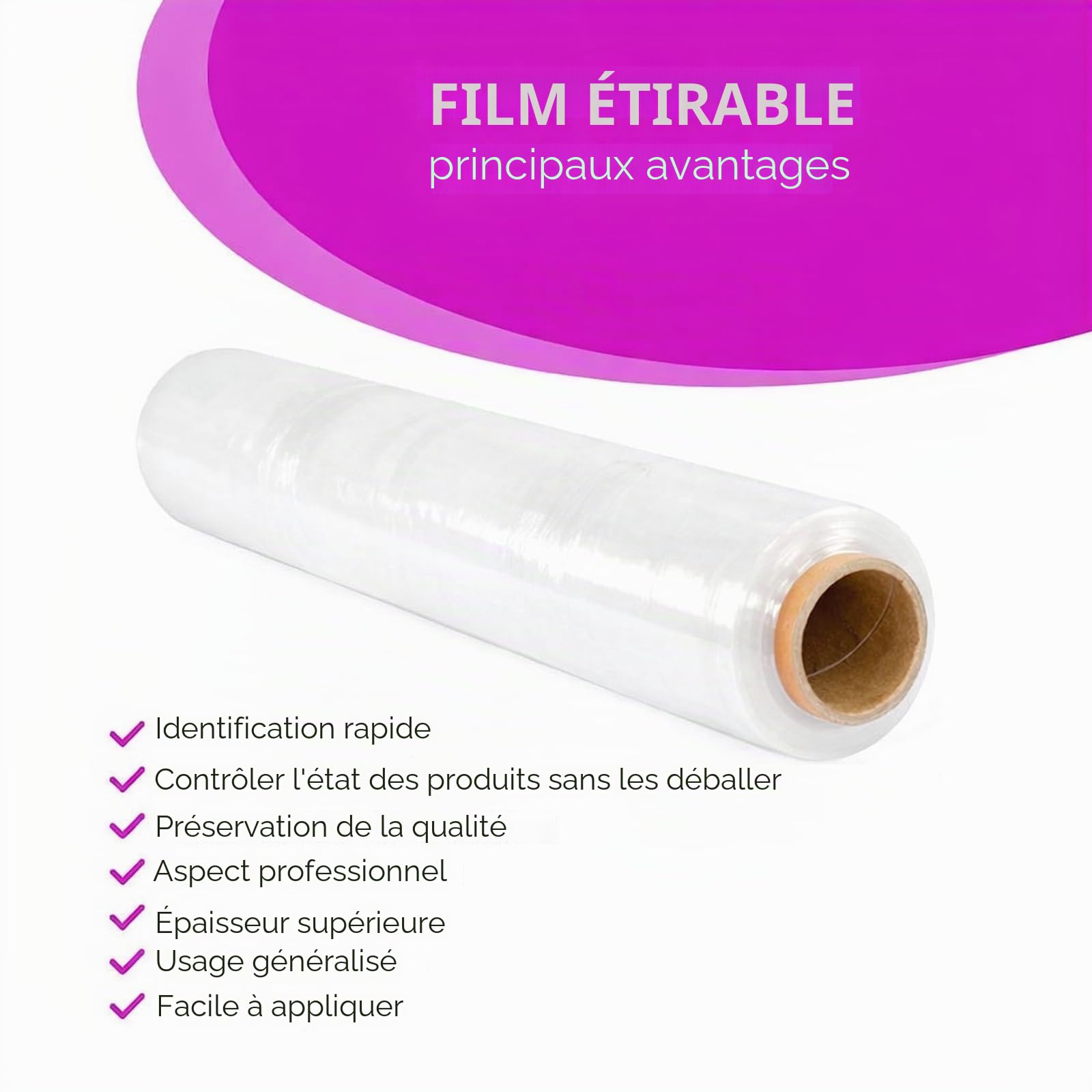 Lot de 6 rouleaux de film étirable transparent 23 microns 500mm 1,8 kg film pour palettes emballage étirable rouleau de plastique extensible plastique emballage déménagement