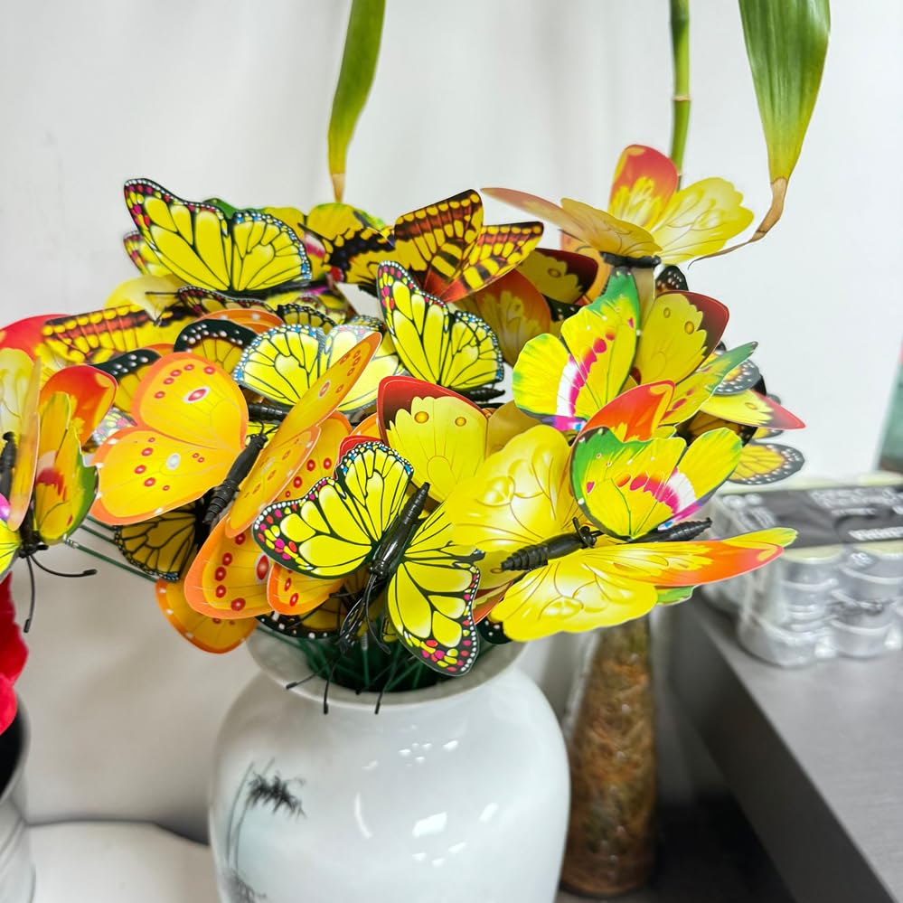 3D Butterfly Garden Stake Decor,10" PVC Butterfly Garden Decor for Outside,Shaking Head Artificial Butterflies for Bouquet Outdoor Wall Lawn Pathway Plant Pot Flower Bed Yard Decor (50 - Image 2