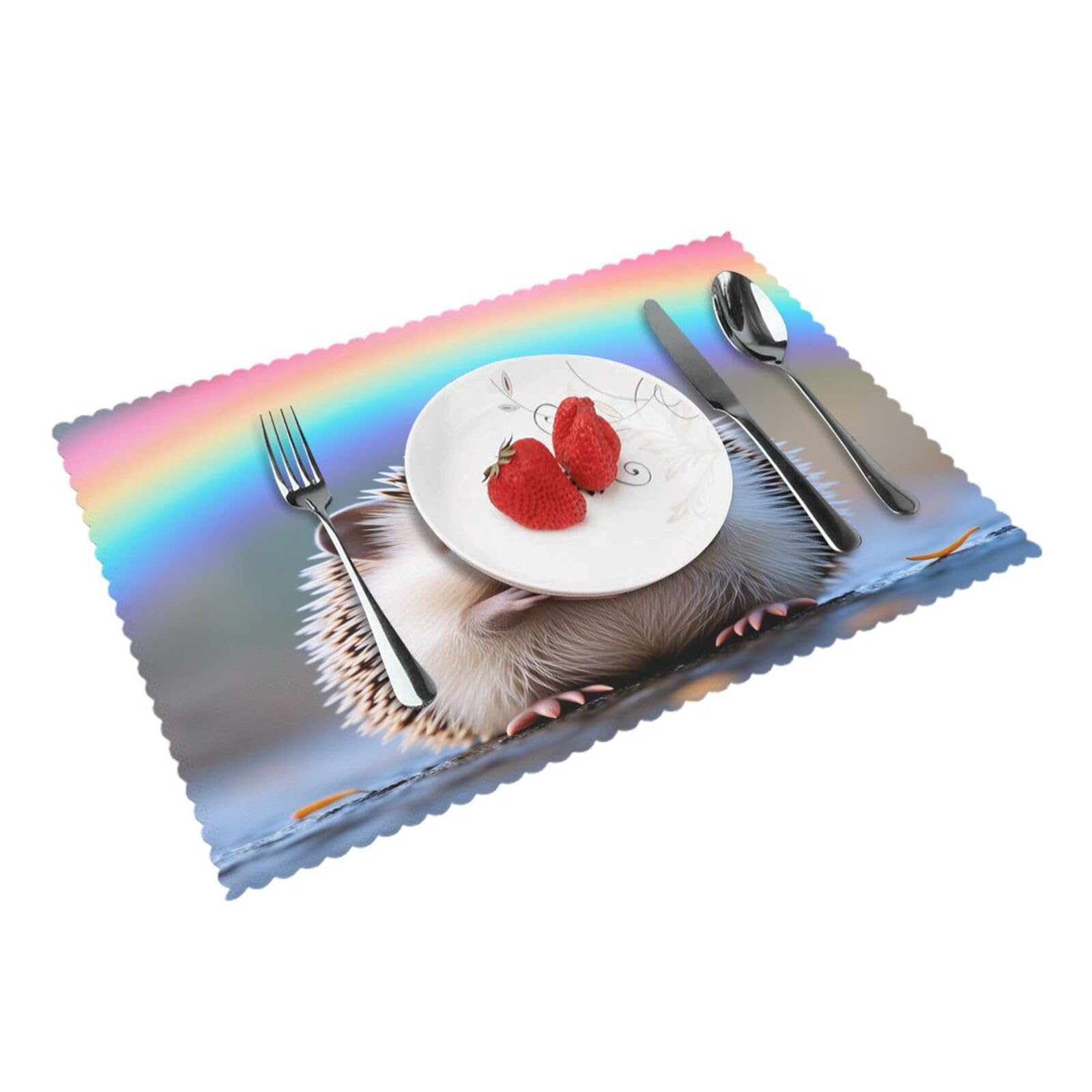 Rainbow Hedgehog Heart Love Placemats Set of 4 Print Table Mats Place Mats Table Decor for Kitchen Dining 12X18 in