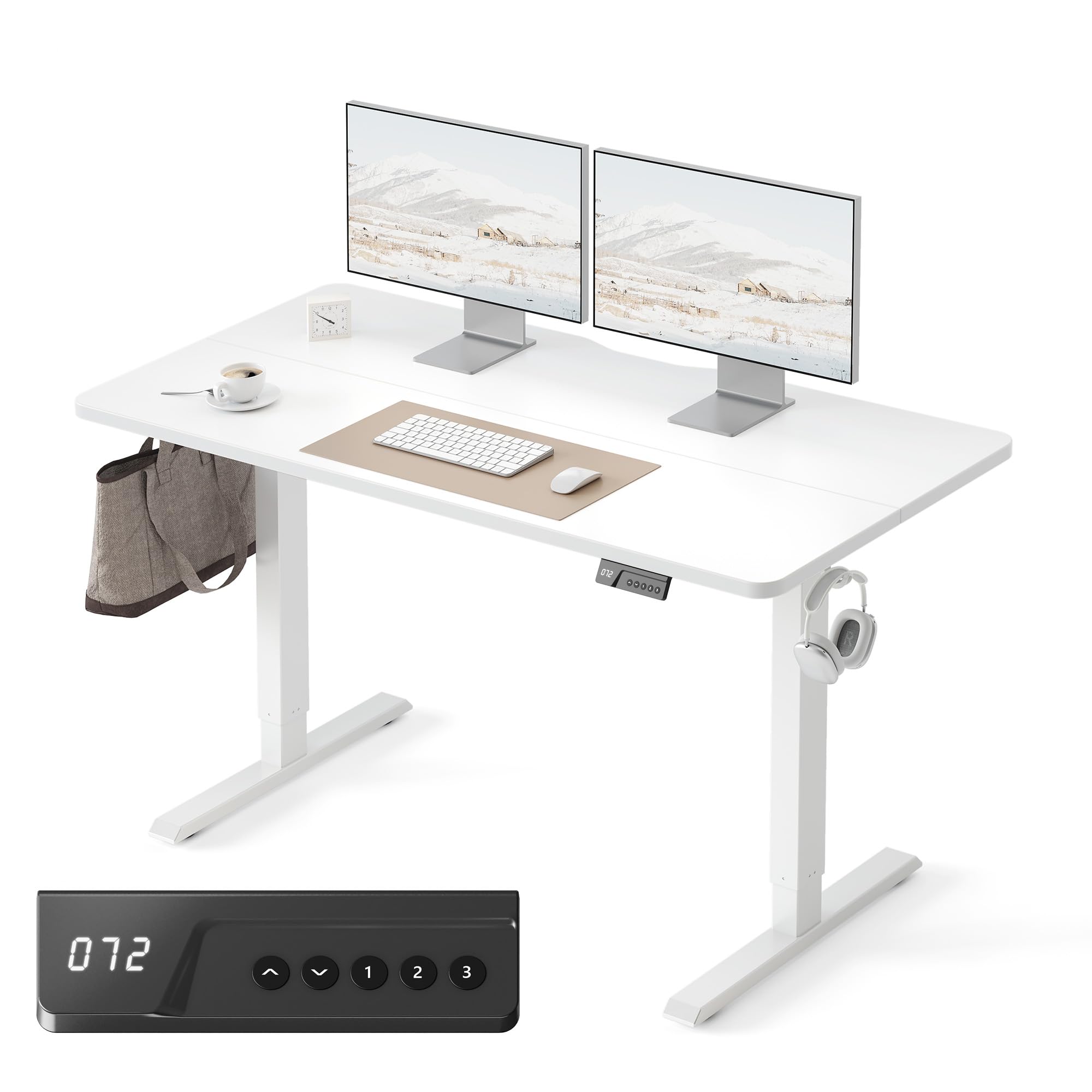 FEZIBO Electric Standing Desk Adjustable Height, 55 x 24 Inch Sit and Stand Desk, Home Office Desk, Ergonomic Workstation Computer Desk, White