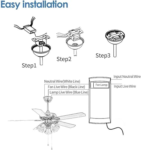 Miniatura 8 de Ventilador de techo reversible invisible de 42 pulgadas con luz y control remoto, 4 aspas retráctiles para habitación de niños, kit de luces de