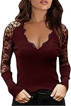 Onsoyours Women's Fashion Tops V-Neck Blouse Lace Long Sleeve T-Shirts Chic Solid Color Shirt Elegant Tunic Loose Chiffon Shirt Blouse