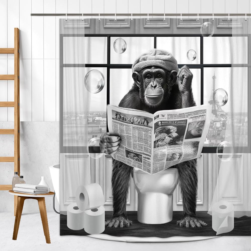 YRMLYMOP 12-Piece Monkey Shower Curtain Hooks - Cute Animal Cartoon Decorative Hooks For Bathroom Rods