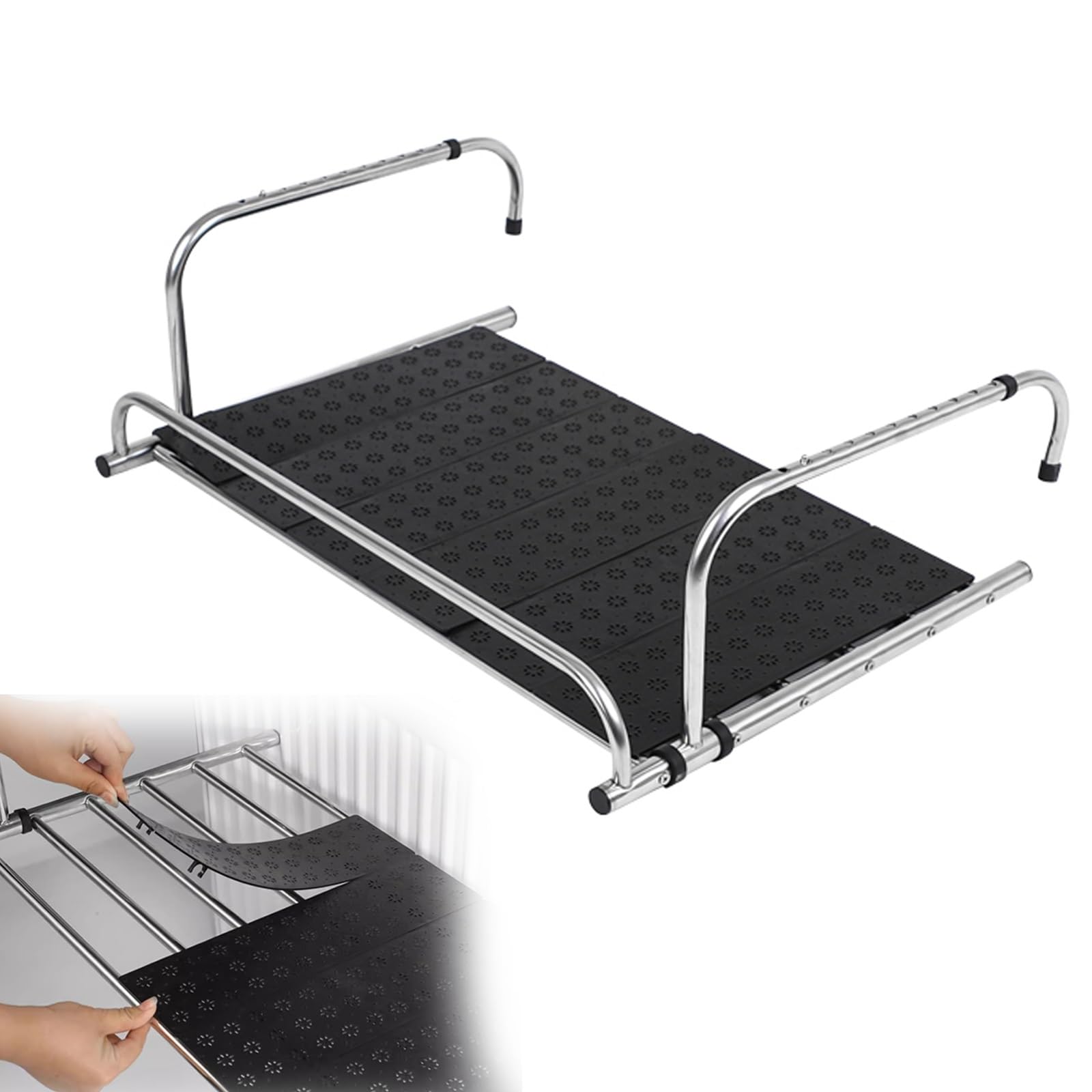 HJXGQJM Stendino da Termosifone, Stendibiancheria Portatile da Balcone, Stendibiancheria Portasciugamani Richiudibile Pieghevole in Acciaio(with Black Plates,80cm)