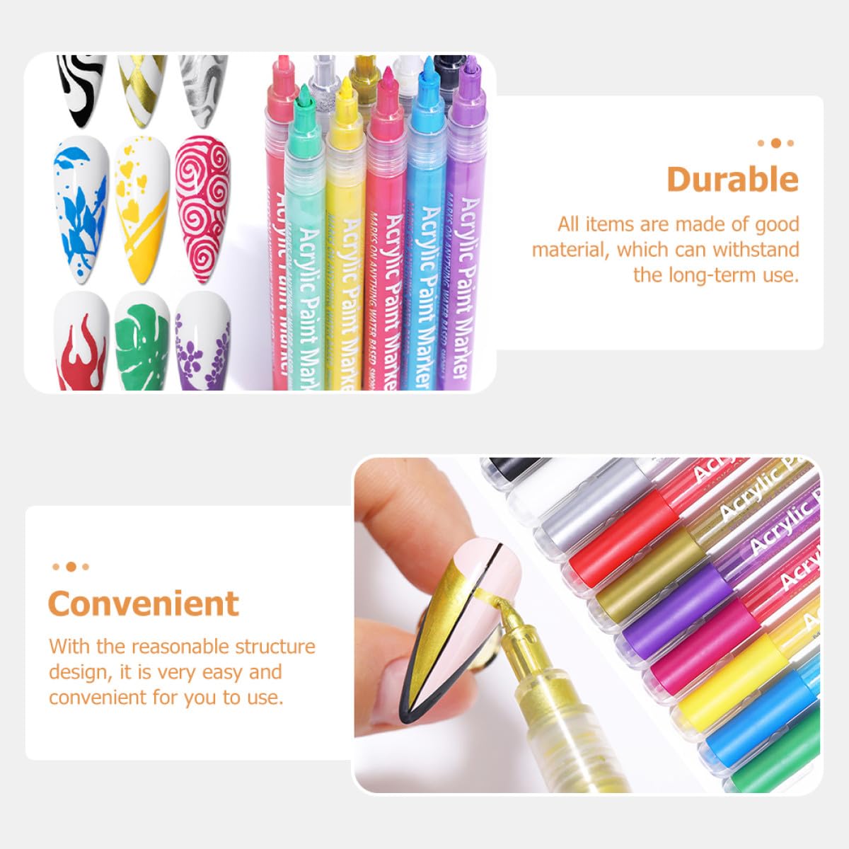 Kit de 10 Rotuladores para Dibujo de Uñas Punta Gruesa, Material Plástico, Uso Profesional en Salón de Manicura para Decoración Rápida y Precisa