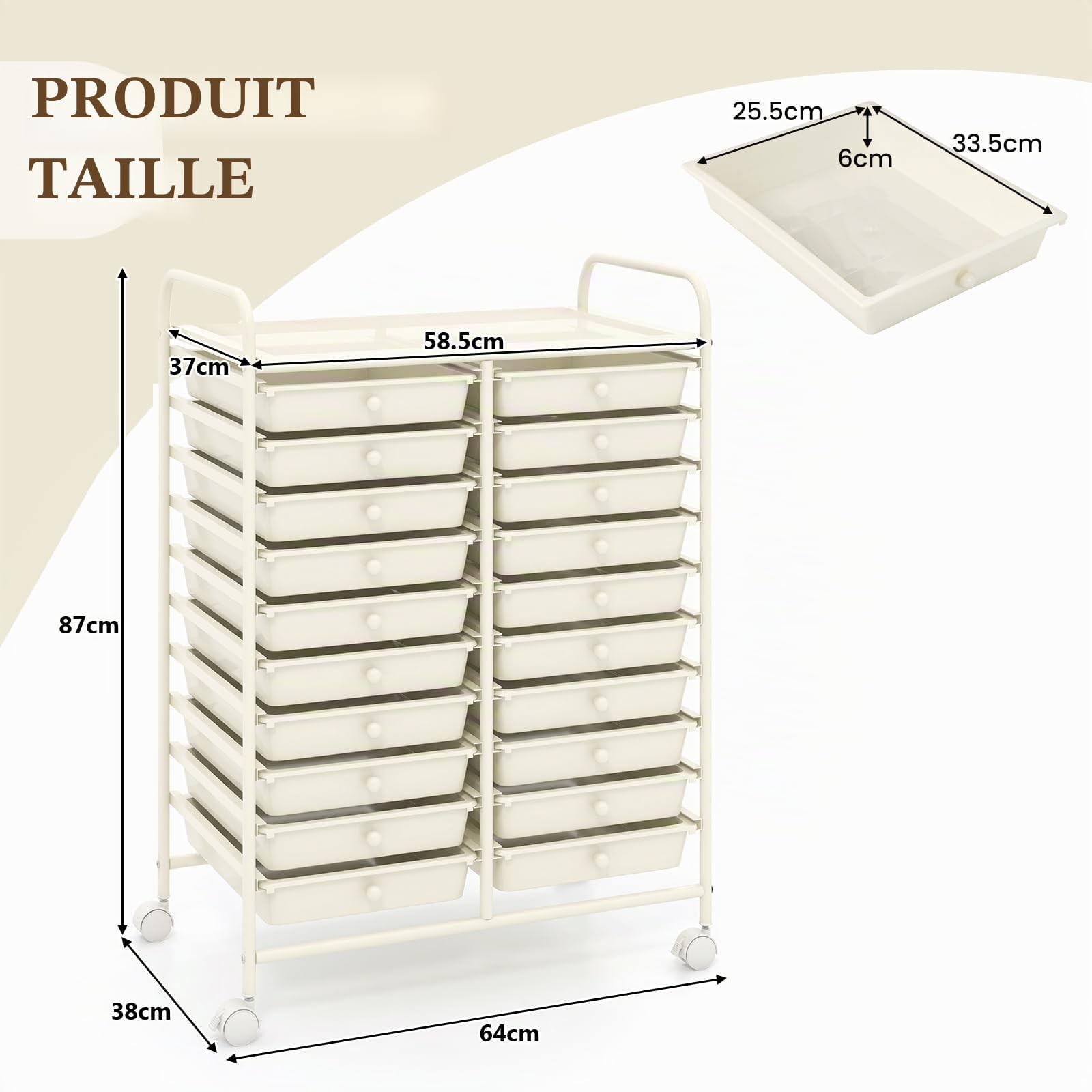 GIANTEX Chariot de rangement avec 20 tiroirs empilables, chariot à tiroirs pour salle de bain, chariot de cuisine avec roues à verrouillage, chariot de rangement pour la maison pour la cuisine, la