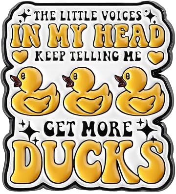 Cartoon Yellow Duck Novelty Brooch Enamel Pins for Women Men Funny Animal Creative The Little Voices in My Head Keep Telling Me Get More Ducks Letter Brooches Lapel Pin Backpacks Clothing Jacket Badge