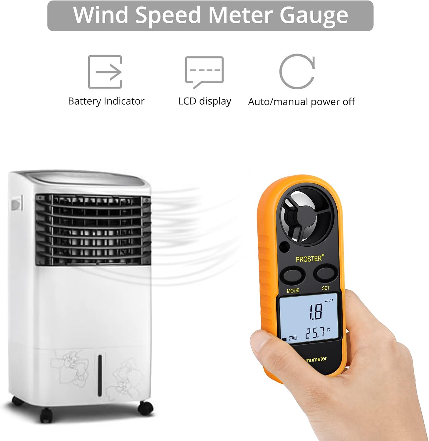 Proster Handheld Anemometer Wind Speed Meter LCD Backlight Thermomoter Wind Detector Gauge Airflow Meter for Outdoor Sailing Surfing Shooting Fishing Hunting