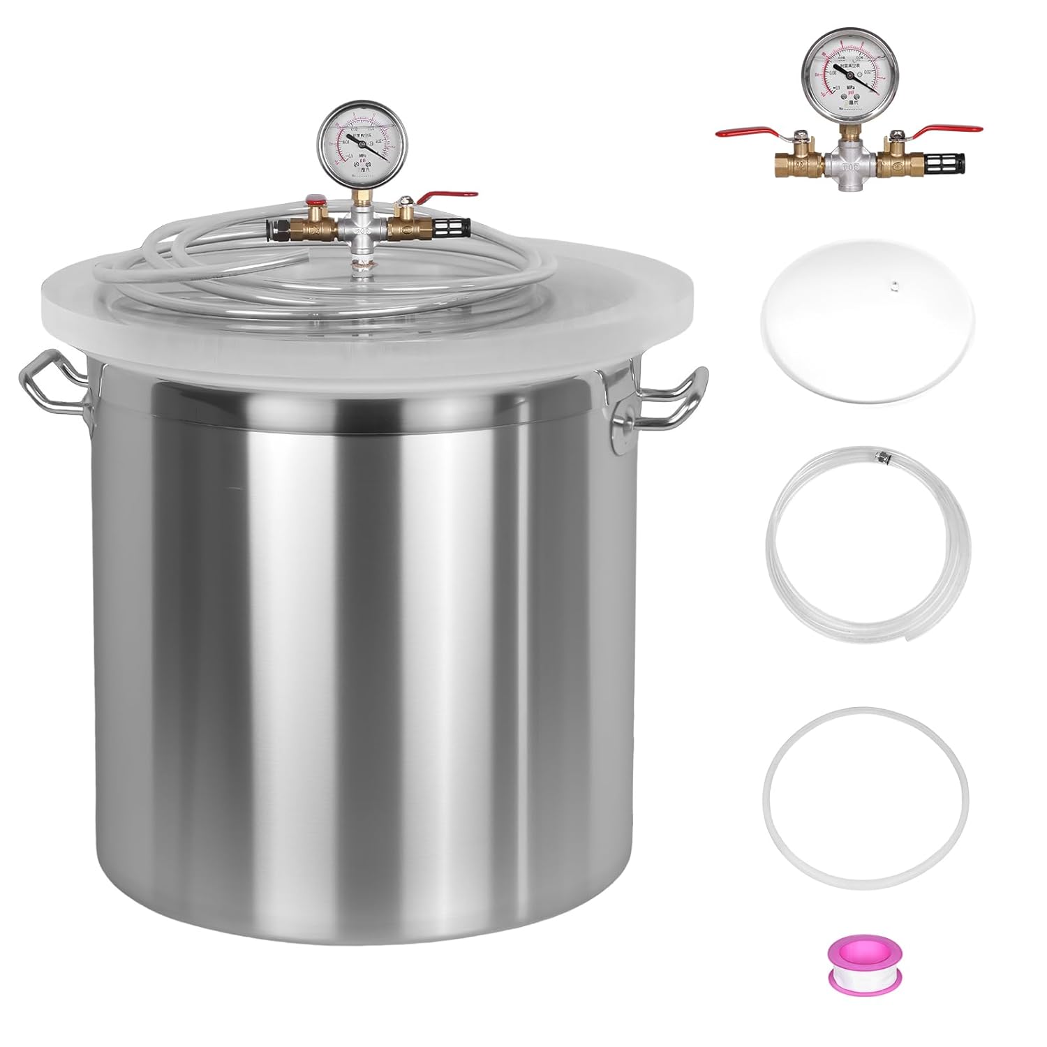 304 Stainless Steel Industrial Vacuum Degassing Barrel with Clear Lid Vacuum Chamber Viewing Window Without Pump for Essential Oils Stabilizing Wood Epoxies (40 * 40cm)