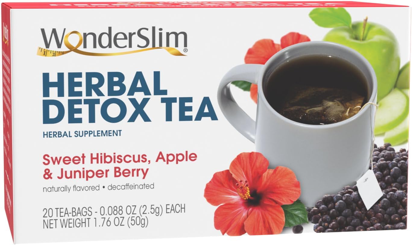 WonderSlim Herbal Detox Tea, Sweet Hibiscus, Apple & Berry, All Natural, Caffeine Free (20ct)