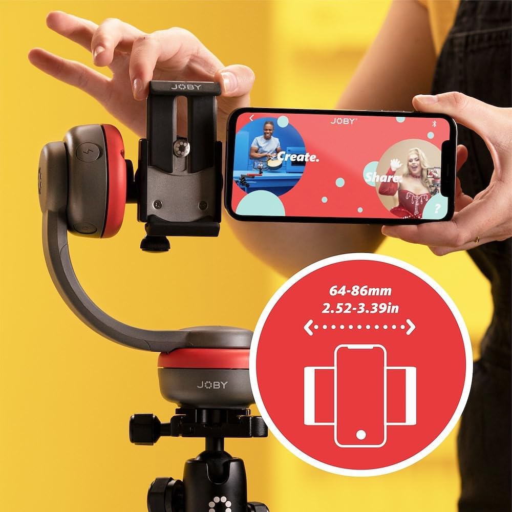 JOBY Spin Phone Mount Kit, Includes Bluetooth Electronic Head, Phone Mount - Motion Control, Motorized Mobile Phone Panning Base, Video Panoramic, Vlogging, Content Creation, Time Lapse, App Control