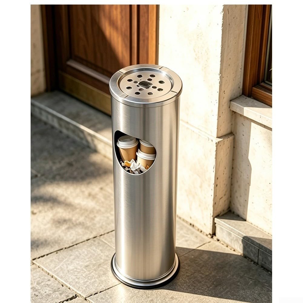 Pattumiera Acciaio 8L con Portacenere - Cestino Pedale Doppio Scomparto e Rifiuti per Ufficio per Hotel Lobby Base Stabile 15x56cm
