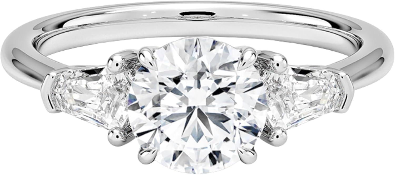 DAJEWELS 1 to 5 CT Round Cut Moissanite Engagement Ring for Women Shield Side 3 Stone Prong Solitaire 925 Sterling Silver 10K 14K 18K Solid Gold Wedding Anniversary Promise Ring Gift for Her