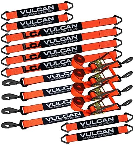 VULCAN Complete Axle Strap Tie Down Kit with Snap Hook Ratchet Straps - PROSeries - Includes (4) 22 Inch Axle Straps, (4) 36 Inch Axle Straps, and (4) 8' Snap Hook Ratchet Straps