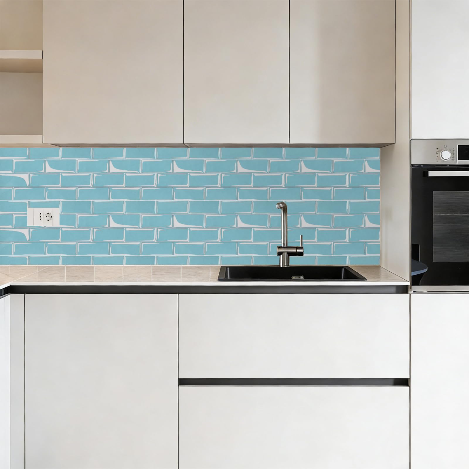 QUARKZMAN 10 Piezas De Azulejos Autoadhesivos Para Salpicadero 9.4" X 4.7" 3D Textura De Mármol Grueso Pegatinas De Pared Para Cocina Baño Dormitorio Azul