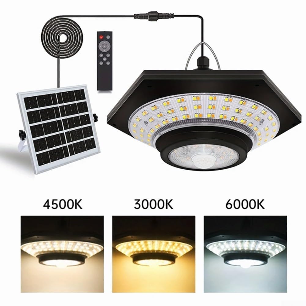 Luce per solare per Capannoni 1000LM con Telecomando Sensore Movimento 5 Modalità Esterno Interno ABS IP65 Pannello Separato